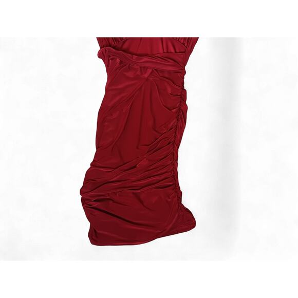 Lulus Deep V Ruched Mini Dress Red Size Small Stretchy - Picture 8 of 11